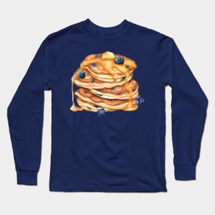 Breakfast Food -Pancakes with syrup and blueberries Long Sleeve T-Shirt